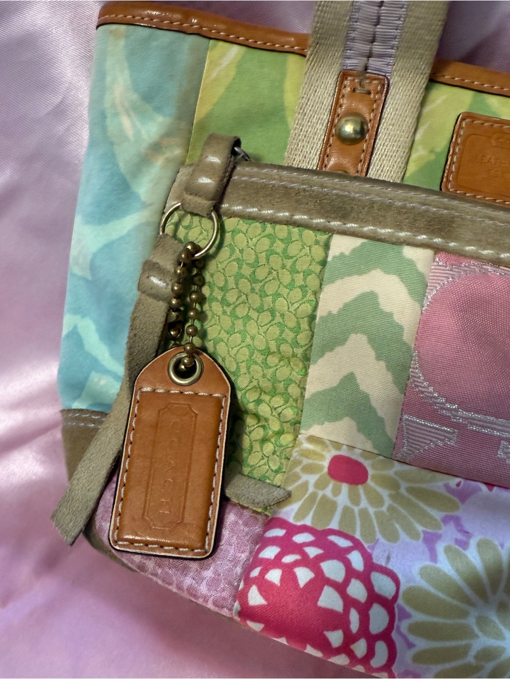 Vintage Y2K coach Hamptons spring pastel patchwork small tote bag mini purse - Picture 5 of 9
